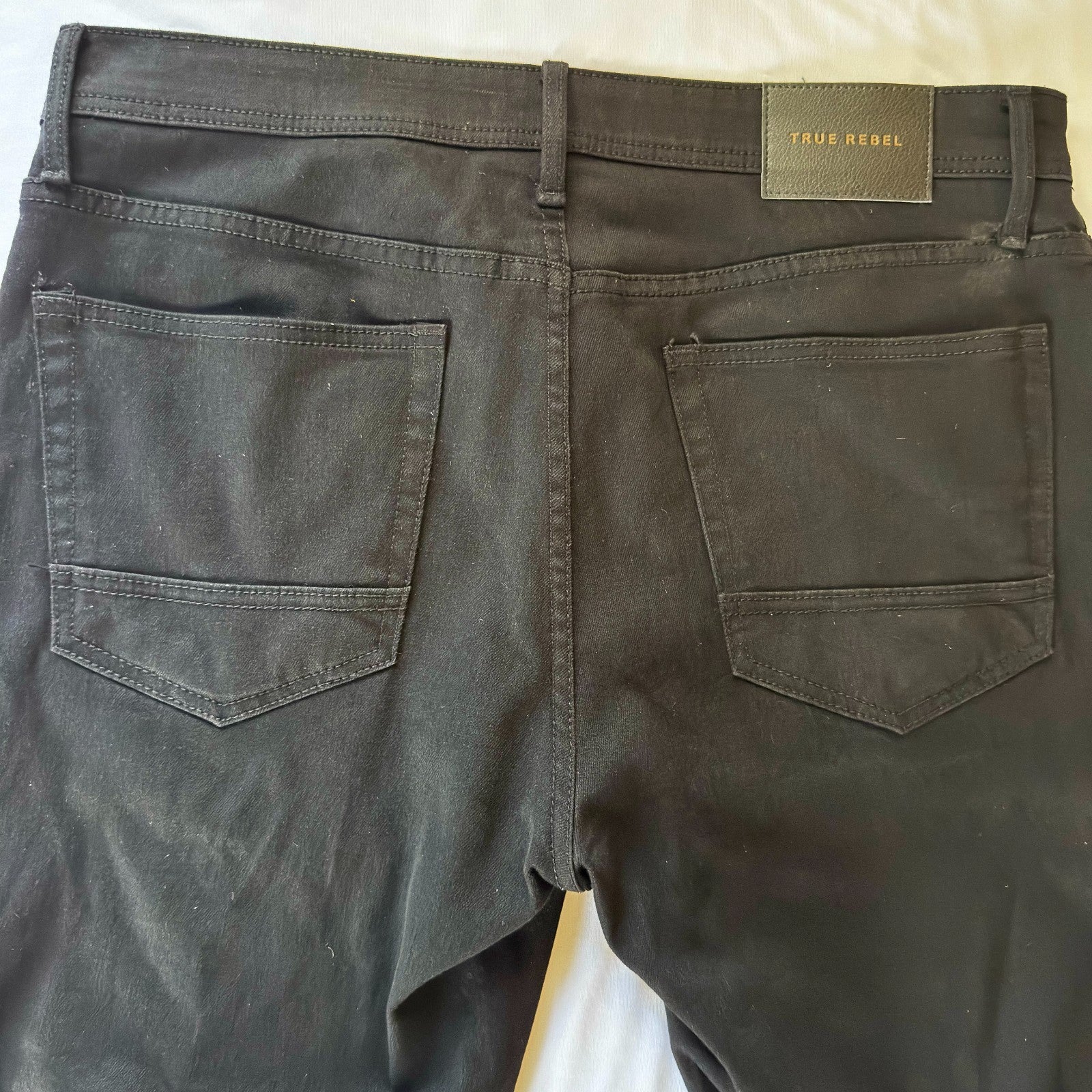 True Rebel Jeans Mens 34x32 Black Dark Wash Premium Denim RRL 808 Slim Fit