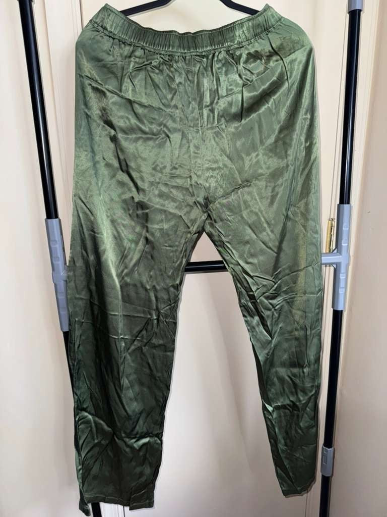 NWT Zara Satin Effect Green Long Sleeve Shirt and Pants Matching Set