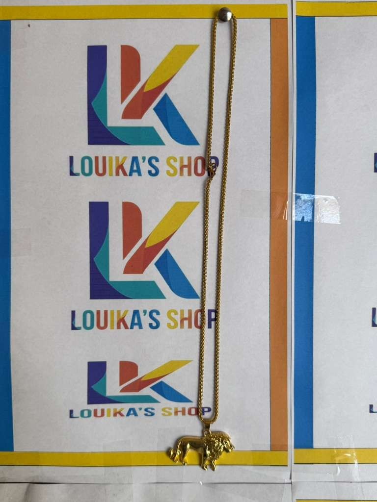 Yellow Stainless Steel Lion Head Charm Pendant Necklace with Chain 24 inches