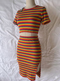 Floerns Womens Rib Knit Striped Tee Shirt With Skiirt Set 2 Pieces Dress Outfit