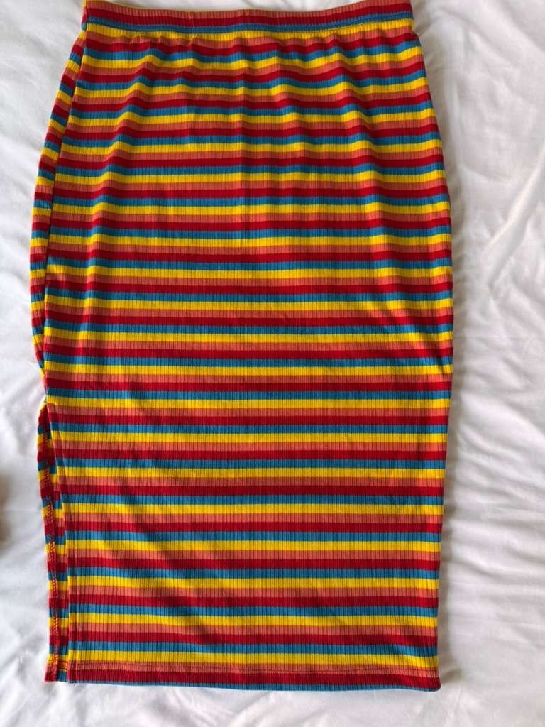 Floerns Womens Rib Knit Striped Tee Shirt With Skiirt Set 2 Pieces Dress Outfit