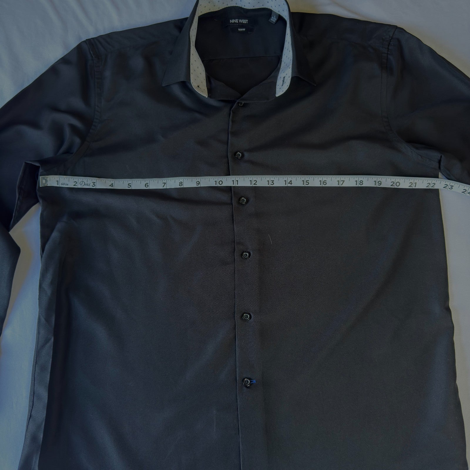 Nine West Men's Slim Fit Black Long Sleeve Solid Dress Shirt, Size L