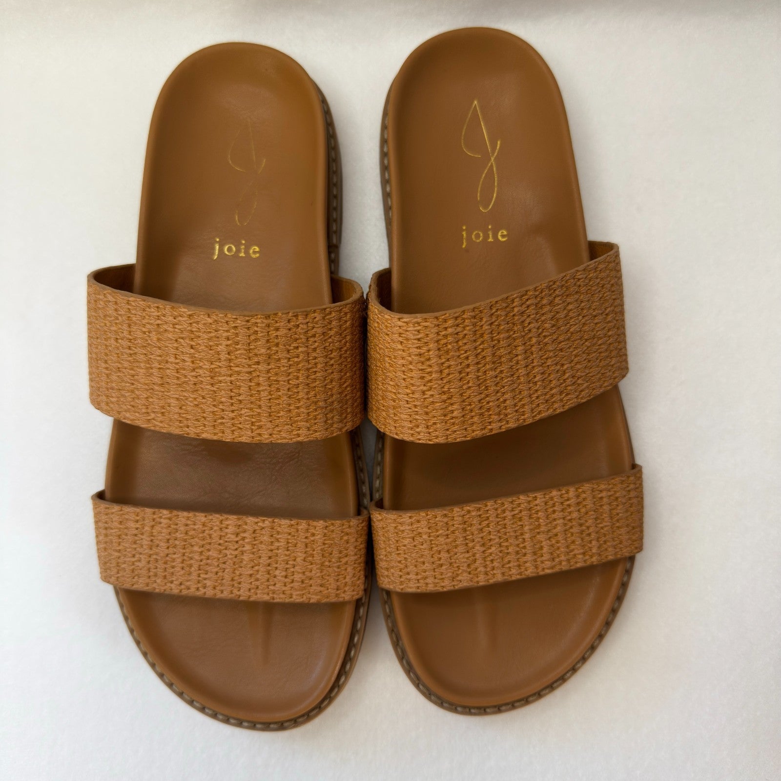 Joie NIMBLE  Sandals BROWN TAN SLIP ON  Strappy SLIDE Rattan Pattern Size 7