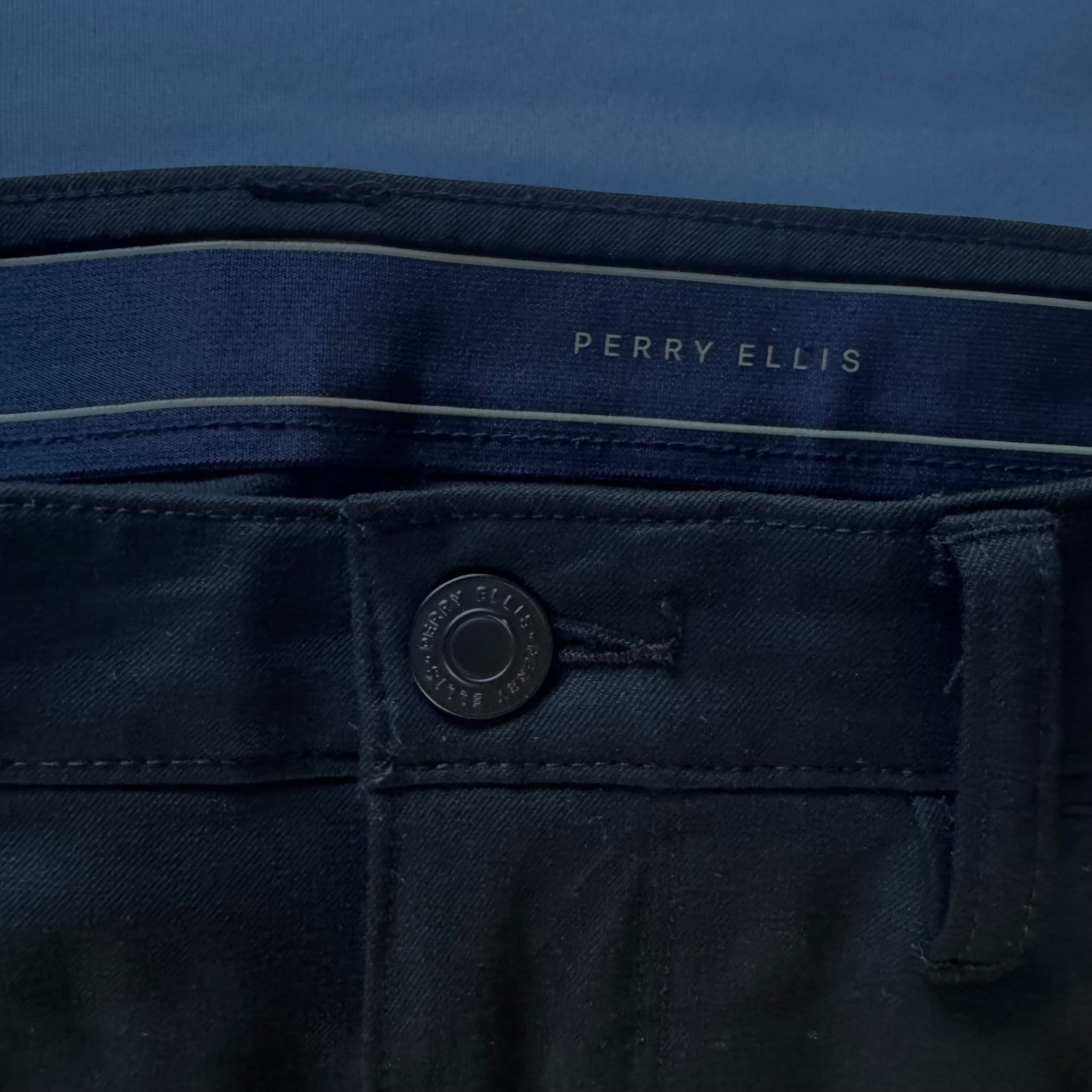 Perry Ellis  Stretch Slim Fit Men's Dressy 5-Pocket Pants,Color Black, Size 34