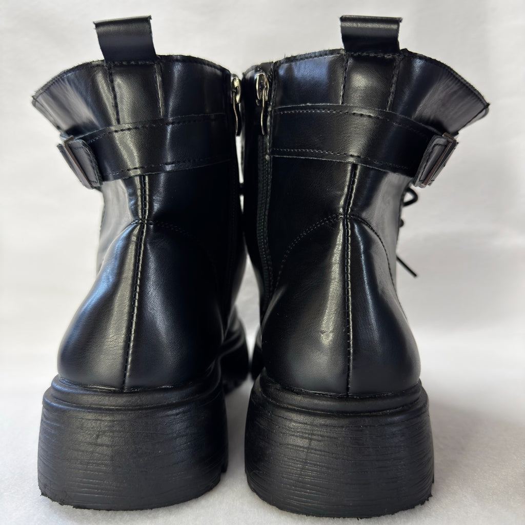 Dezsed Women's Boots Women Shoes Hasp Mid Heel Flat Bottom Zipper Laceing