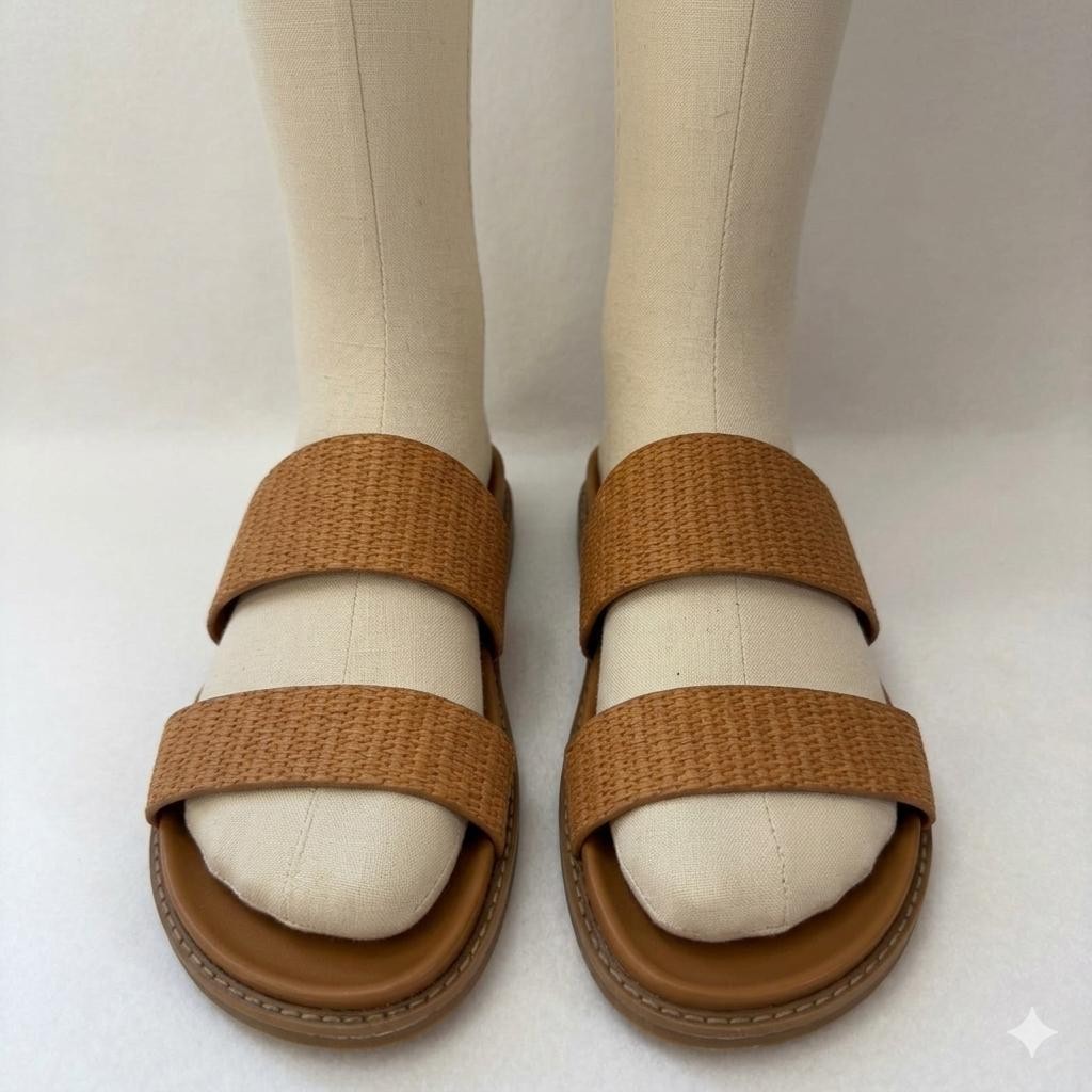Joie NIMBLE  Sandals BROWN TAN SLIP ON  Strappy SLIDE Rattan Pattern Size 7