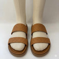 Joie NIMBLE  Sandals BROWN TAN SLIP ON  Strappy SLIDE Rattan Pattern Size 7