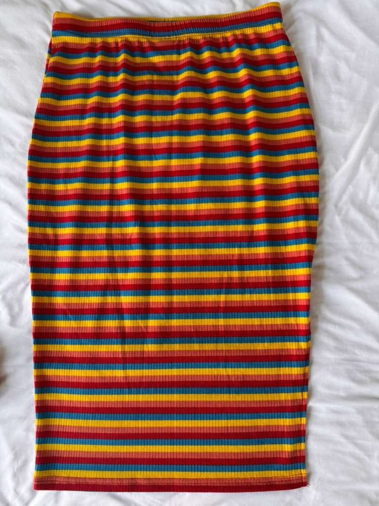 Floerns Womens Rib Knit Striped Tee Shirt With Skiirt Set 2 Pieces Dress Outfit