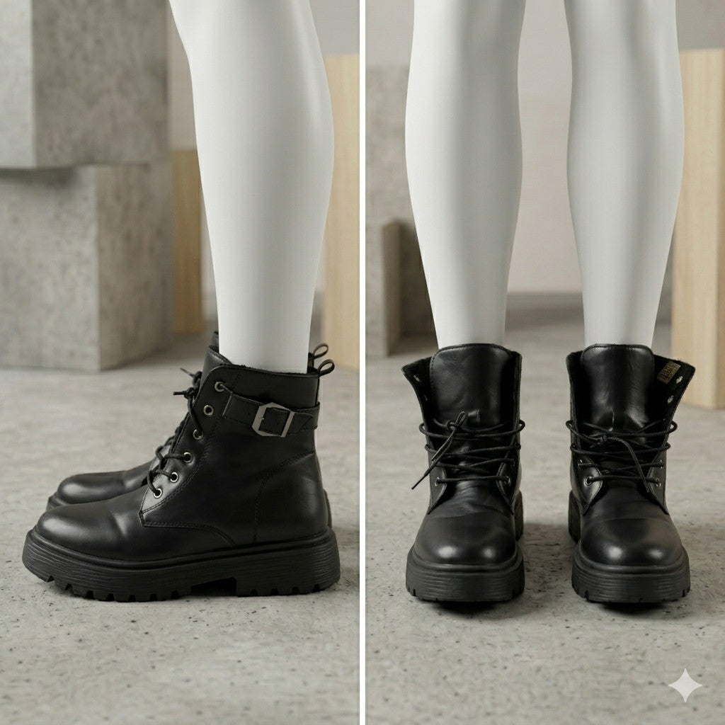 Dezsed Women's Boots Women Shoes Hasp Mid Heel Flat Bottom Zipper Laceing