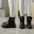 Dezsed Women's Boots Women Shoes Hasp Mid Heel Flat Bottom Zipper Laceing
