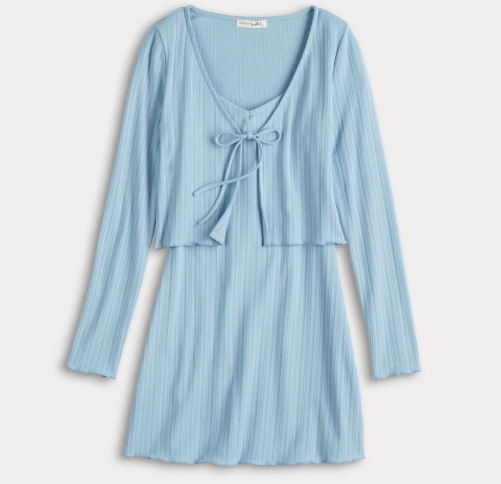 Juniors' Live To Be Spoiled Skater Dress with Knit Tie-Front Cardigan