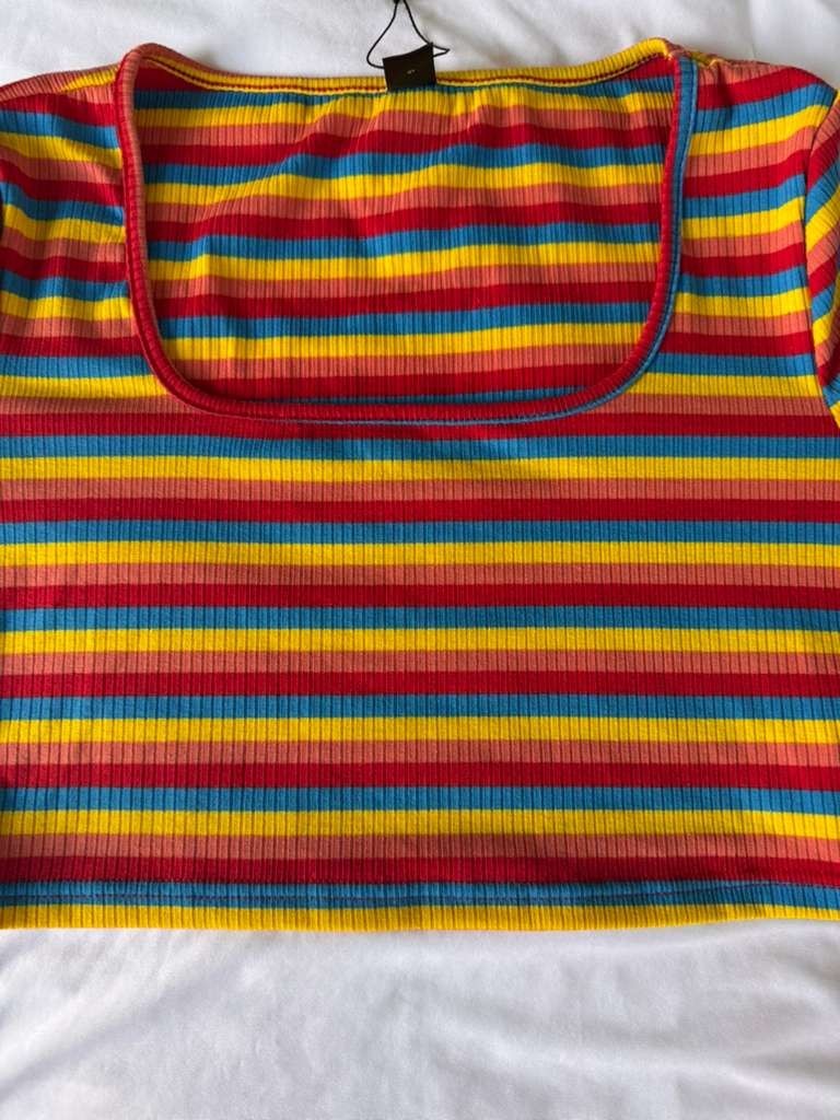 Floerns Womens Rib Knit Striped Tee Shirt With Skiirt Set 2 Pieces Dress Outfit