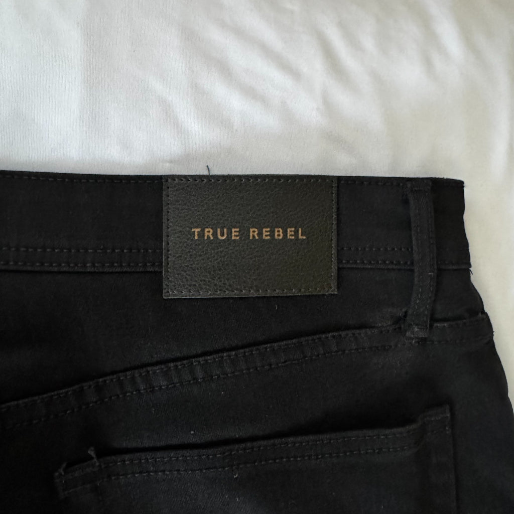True Rebel Jeans Mens 34x32 Black Dark Wash Premium Denim RRL 808 Slim Fit