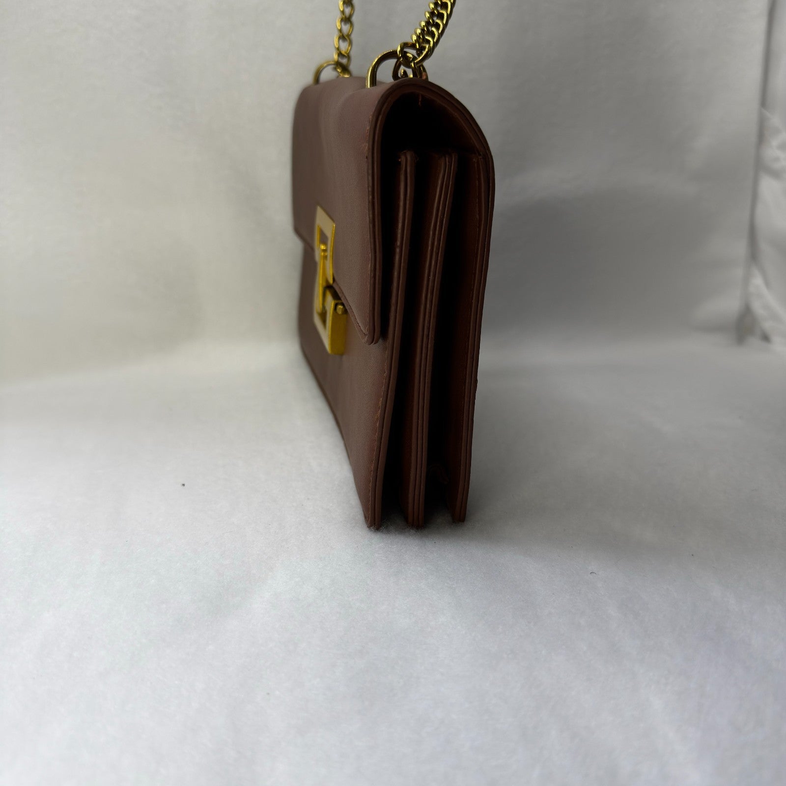 Brown Minimalist Metal Decor Chain Shoulder Bag Elegant PU Crossbody Bag