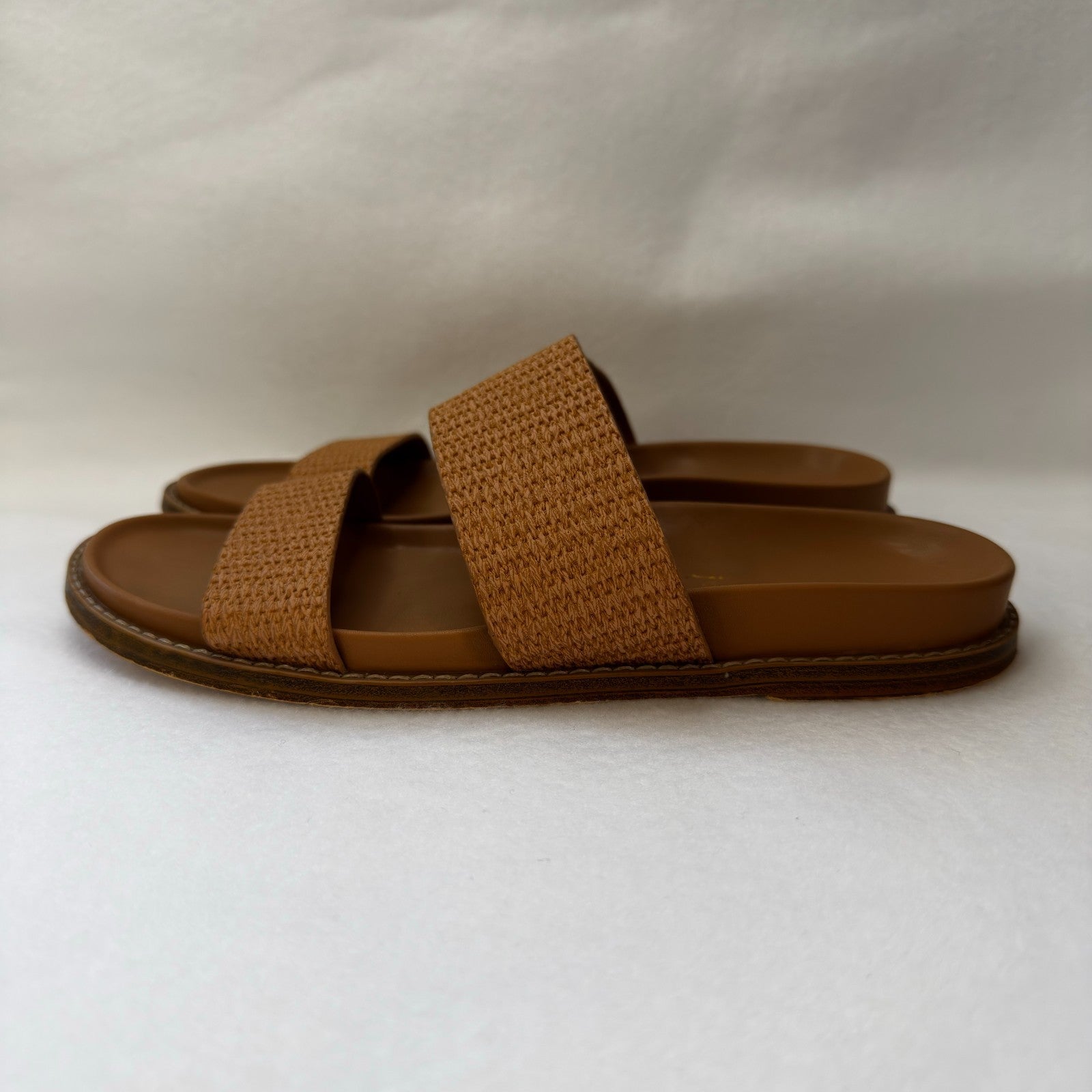 Joie NIMBLE  Sandals BROWN TAN SLIP ON  Strappy SLIDE Rattan Pattern Size 7