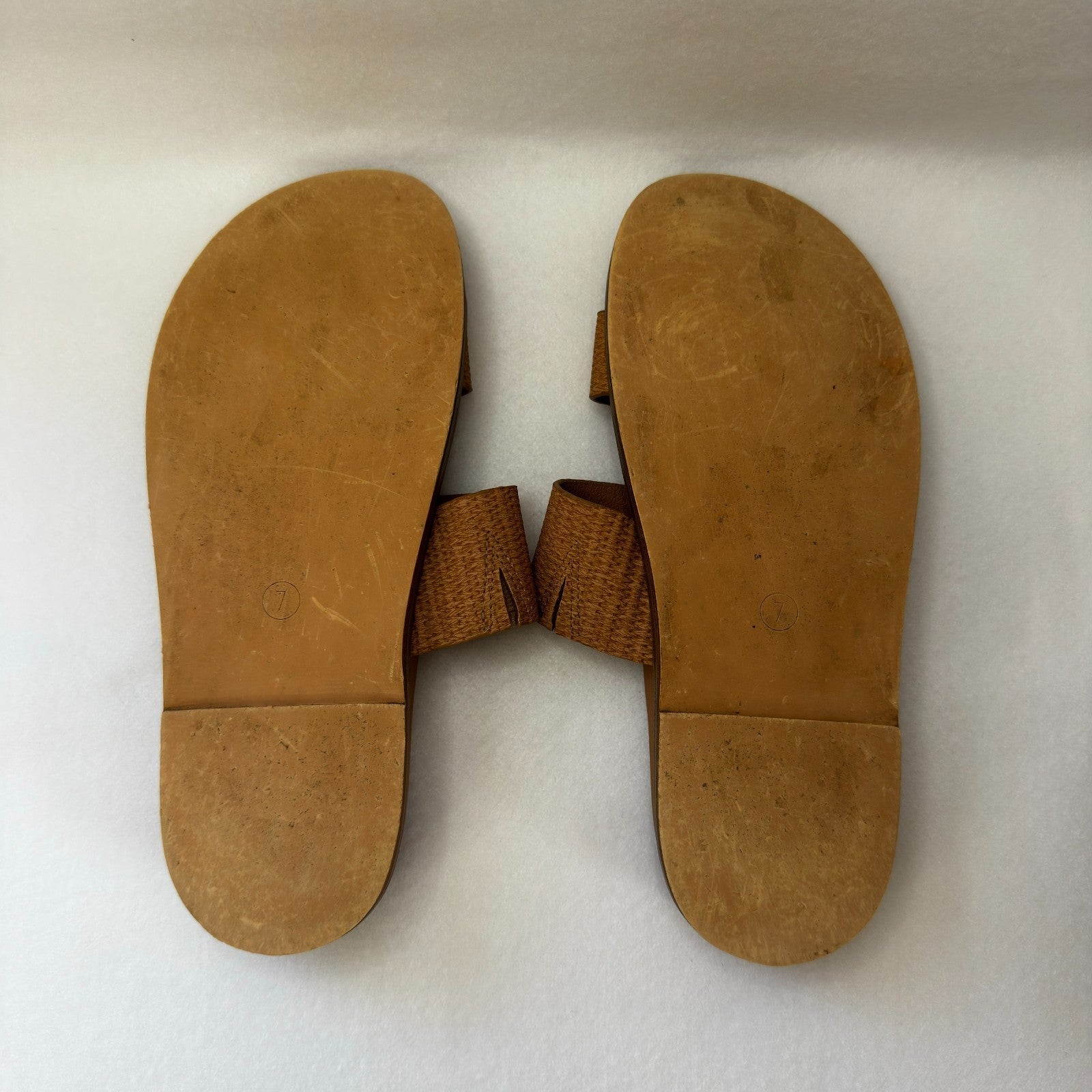 Joie NIMBLE  Sandals BROWN TAN SLIP ON  Strappy SLIDE Rattan Pattern Size 7
