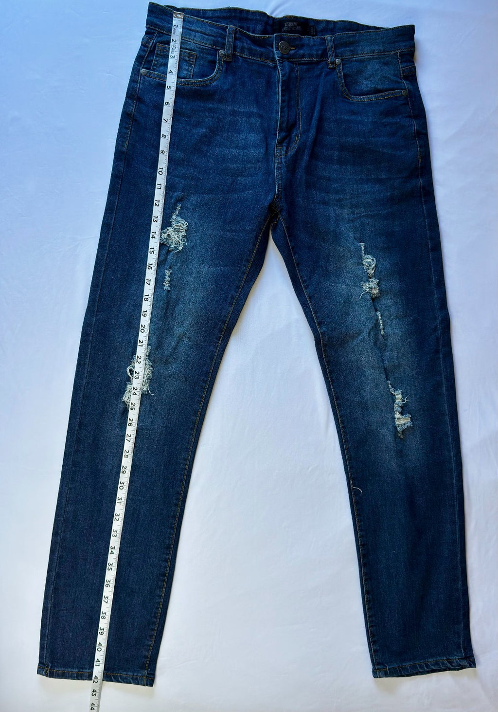 RIOT EMPIRE Men's 34x32 Stretch Denim Deep Indigo Blue Jeans 5-Pocket Skinny