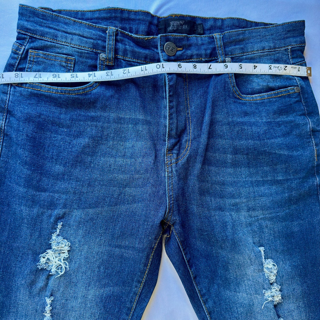 RIOT EMPIRE Men's 34x32 Stretch Denim Deep Indigo Blue Jeans 5-Pocket Skinny