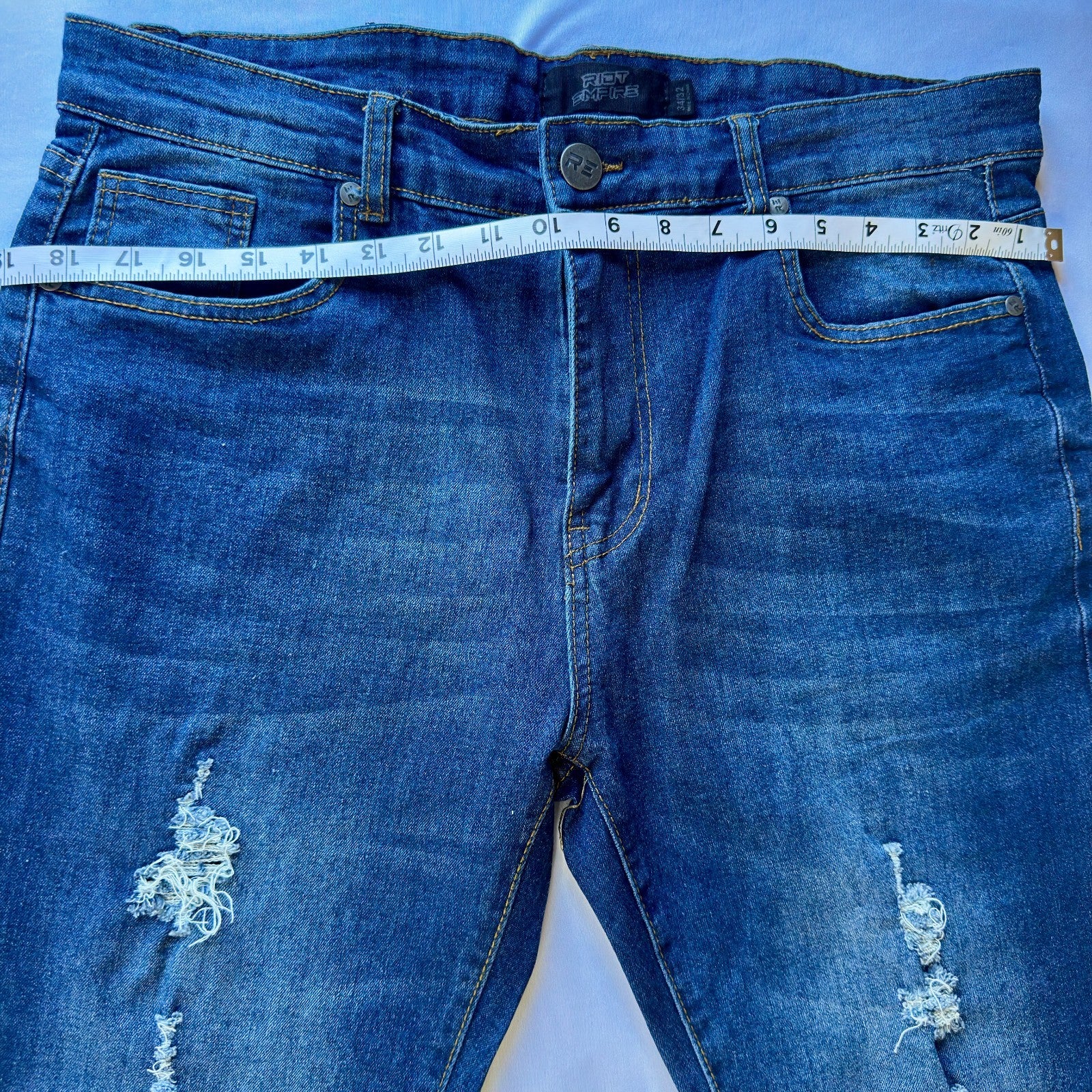 RIOT EMPIRE Men's 34x32 Stretch Denim Deep Indigo Blue Jeans 5-Pocket Skinny