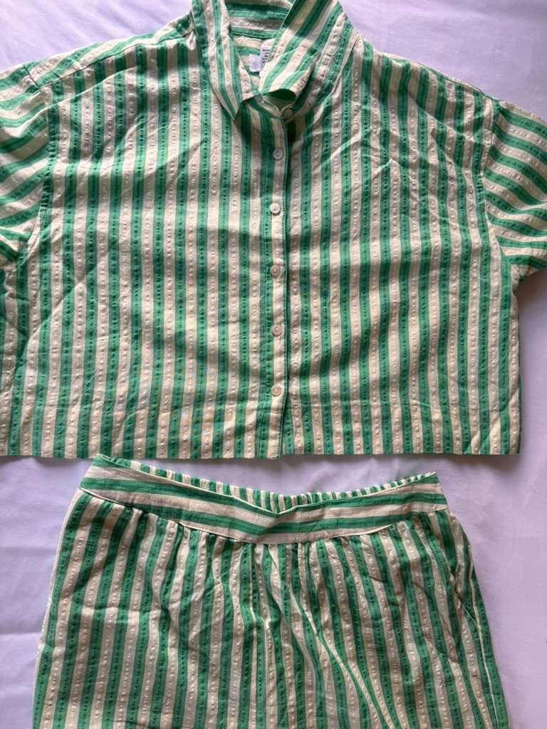 Japna Womens Juniors Shorts Green White Stripes Set Size Large
