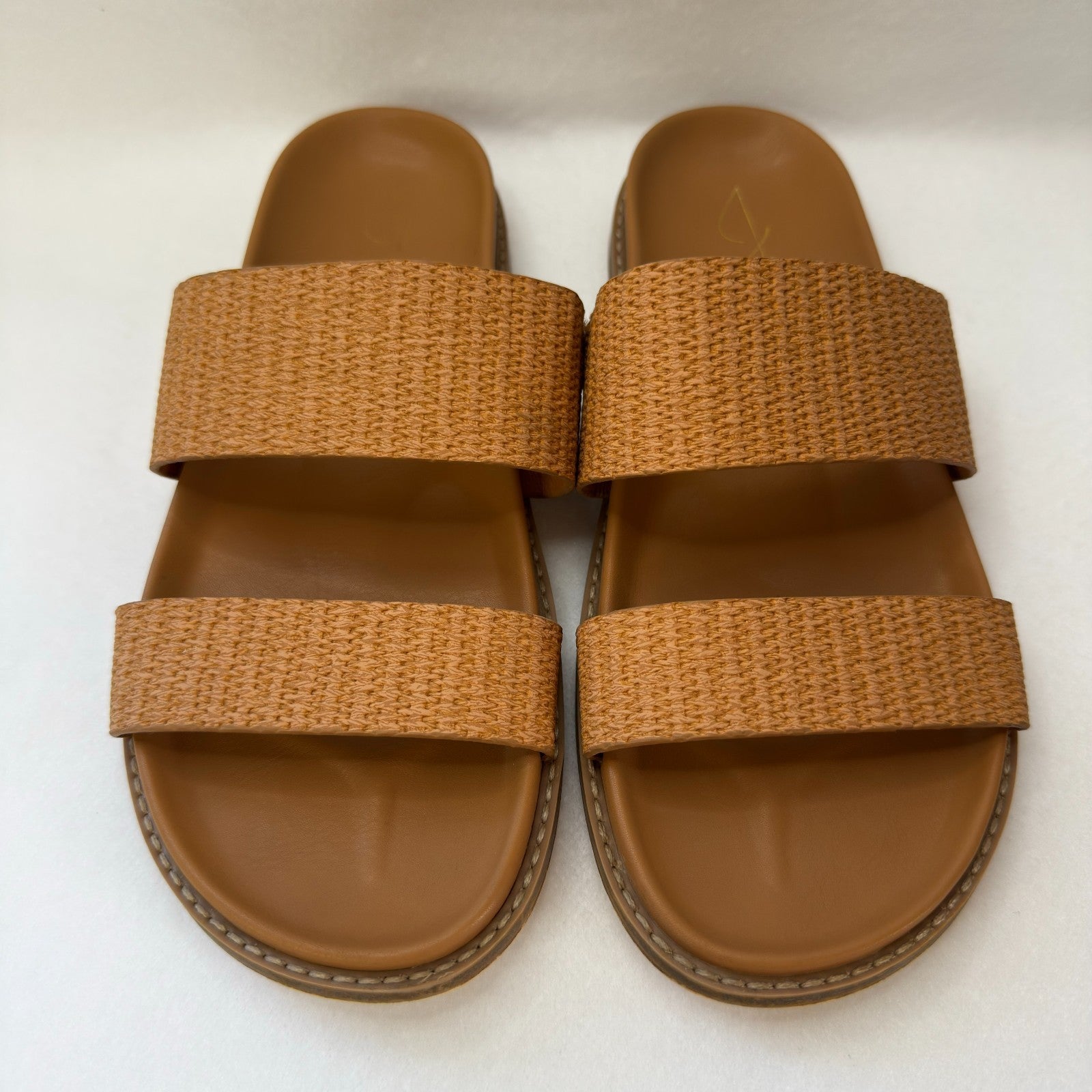 Joie NIMBLE  Sandals BROWN TAN SLIP ON  Strappy SLIDE Rattan Pattern Size 7