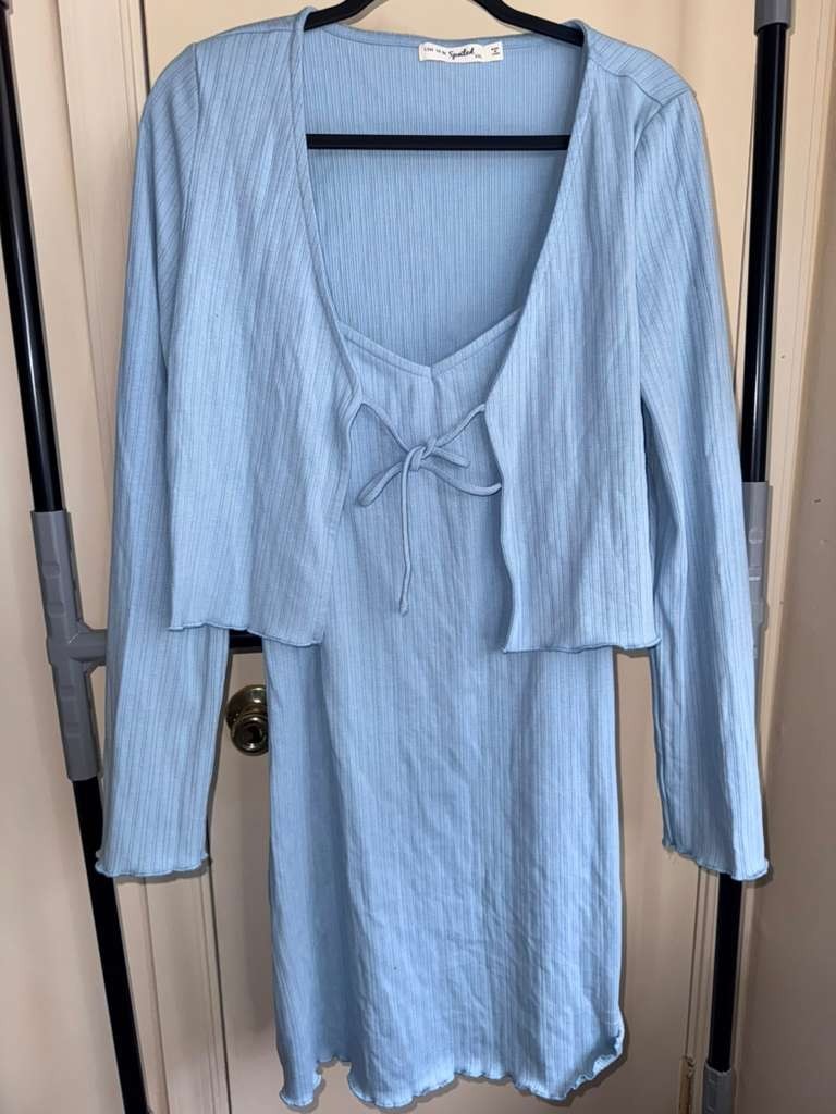 Juniors' Live To Be Spoiled Skater Dress with Knit Tie-Front Cardigan