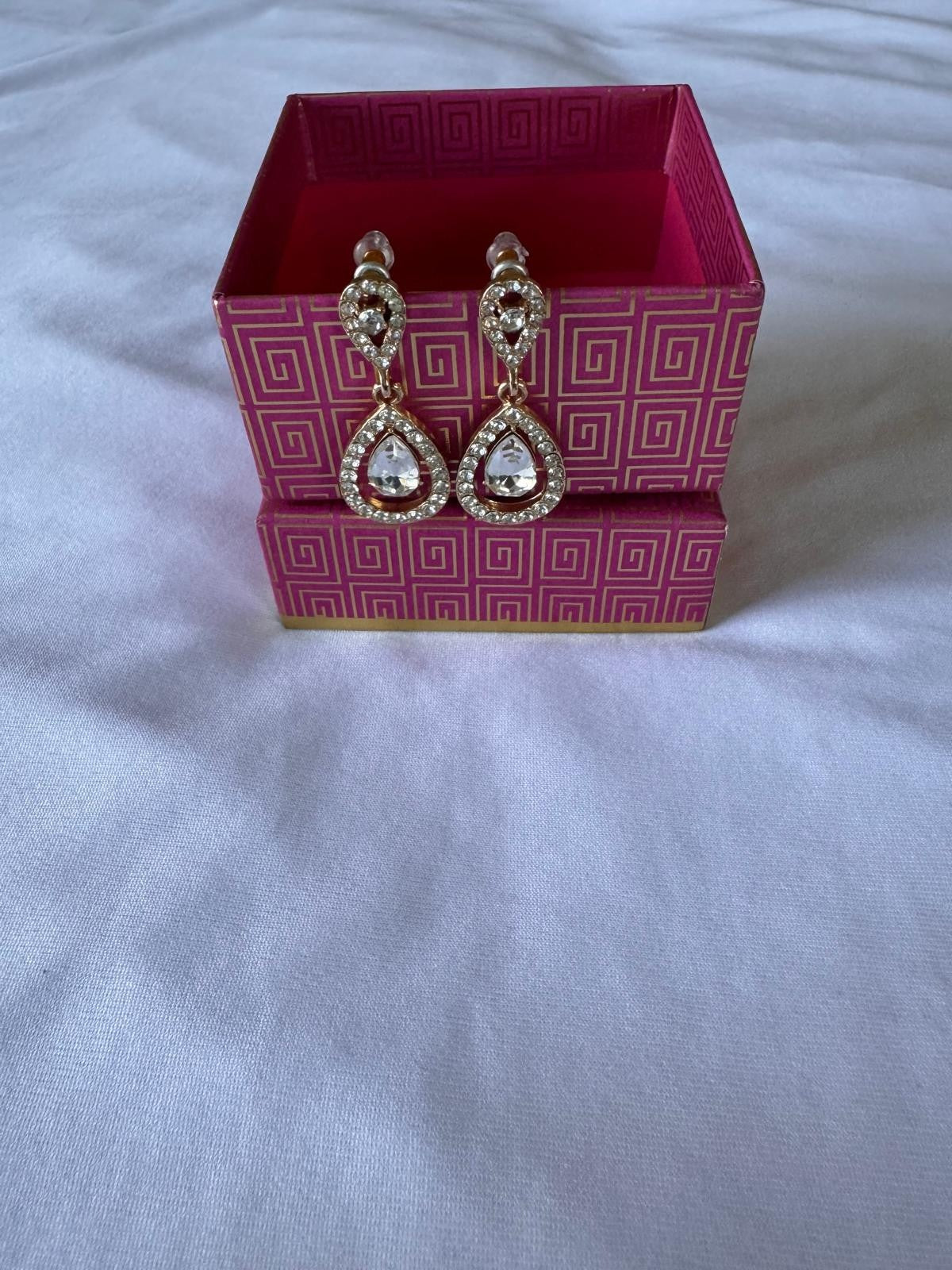 Wedding Earrings Gold Plated Crystal Rhinestone Women Stud Dangle Earrings