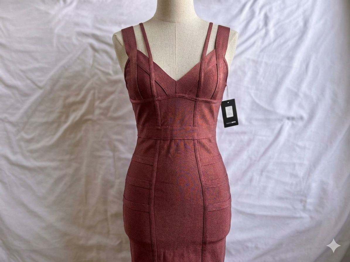 Women’s NWOT Fashion Nova Polyester Blend Off Shoulder Bandage Mauve Dress Large
