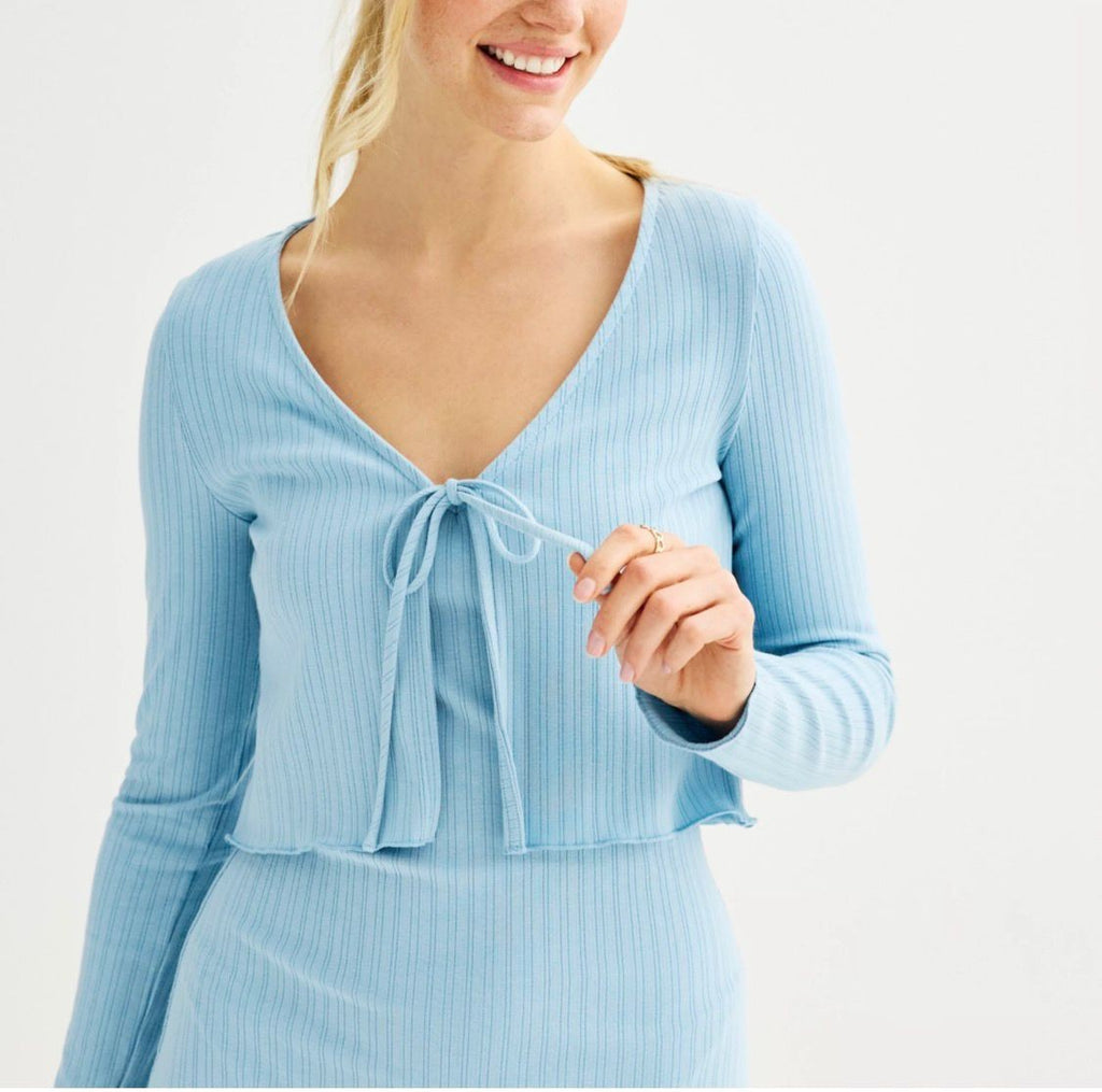 Juniors' Live To Be Spoiled Skater Dress with Knit Tie-Front Cardigan