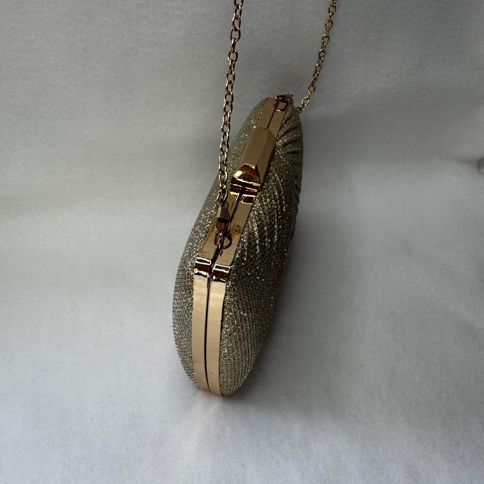 Antonio Melani Gold Sparkle Evening Clutch with Chain Strap