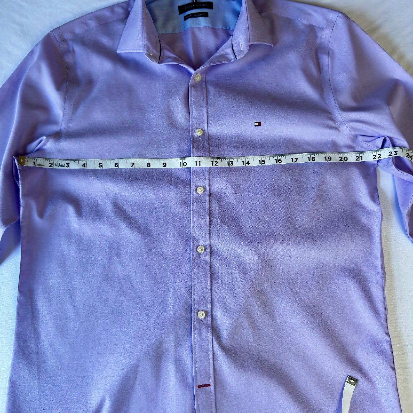 Mens Tommy Hilfiger Shirt Long Sleeve, Purple, Size L, Slim Fit Wrinkle Free