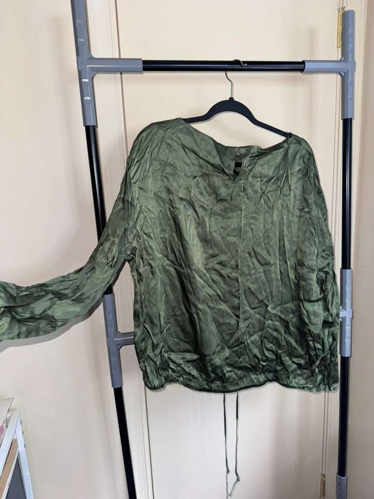 NWT Zara Satin Effect Green Long Sleeve Shirt and Pants Matching Set