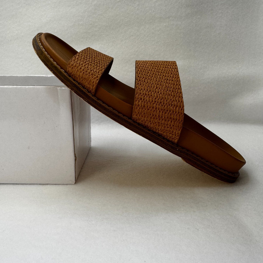 Joie NIMBLE  Sandals BROWN TAN SLIP ON  Strappy SLIDE Rattan Pattern Size 7
