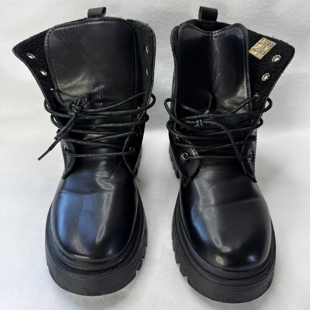 Dezsed Women's Boots Women Shoes Hasp Mid Heel Flat Bottom Zipper Laceing