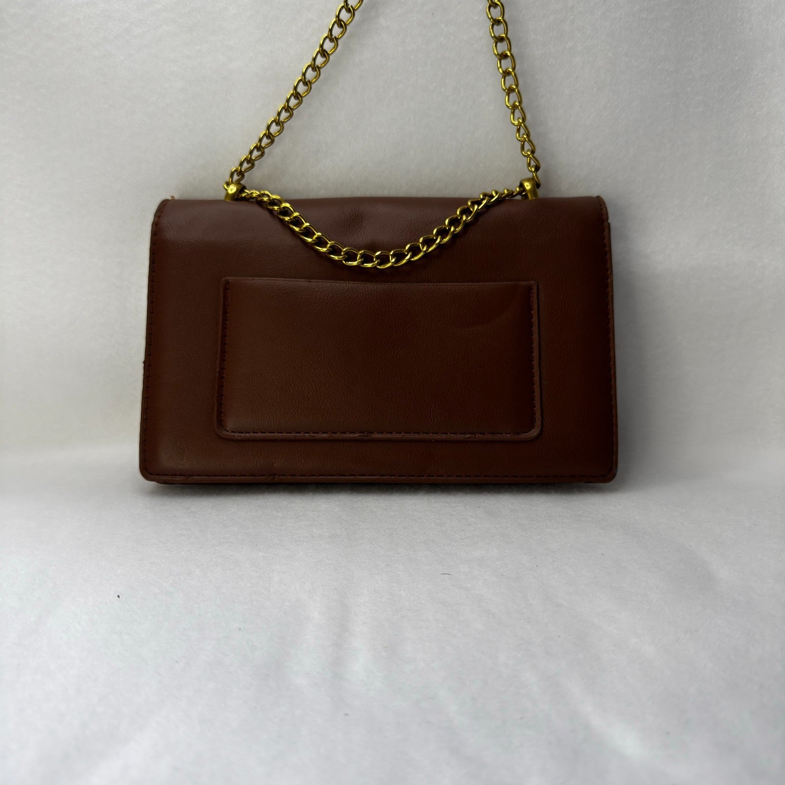 Brown Minimalist Metal Decor Chain Shoulder Bag Elegant PU Crossbody Bag