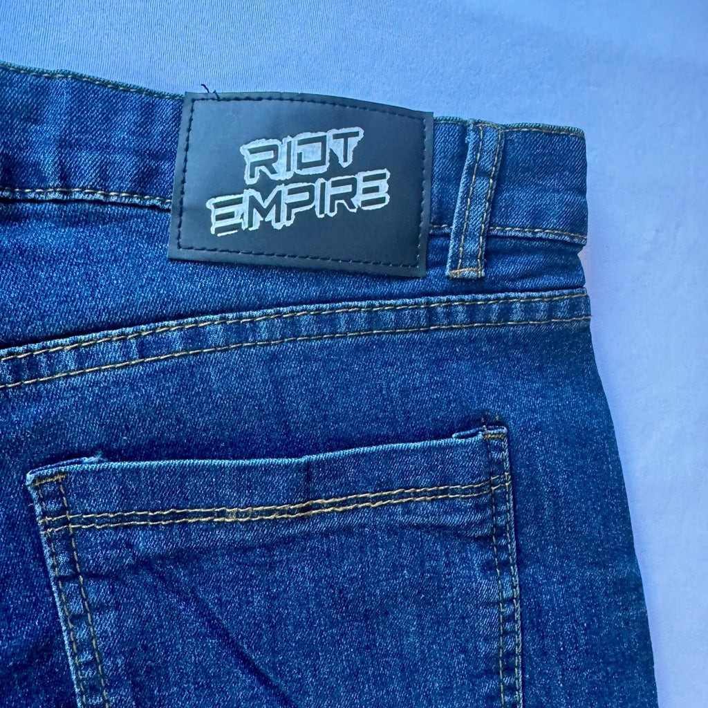 RIOT EMPIRE Men's 34x32 Stretch Denim Deep Indigo Blue Jeans 5-Pocket Skinny