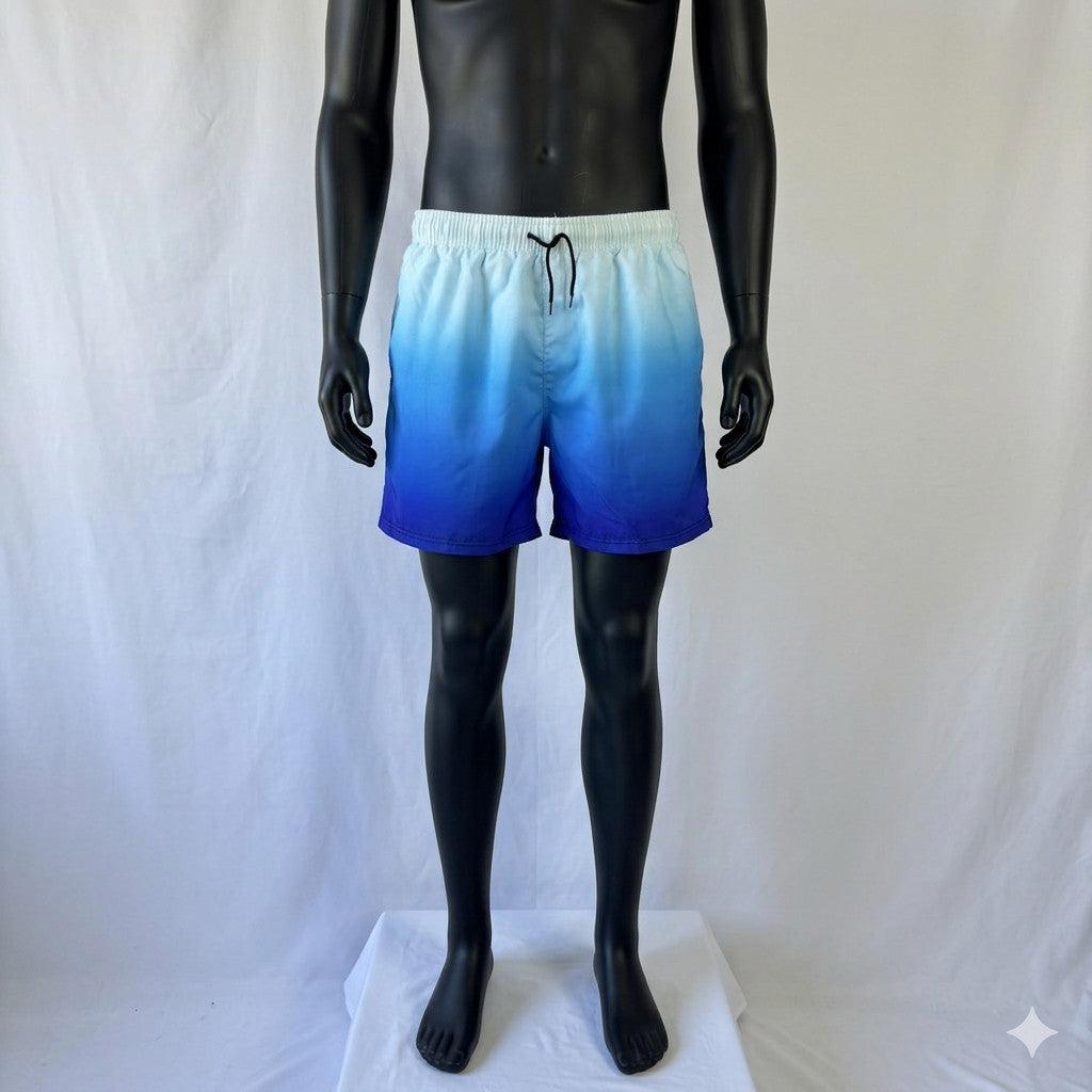 Men's Loose Beach Shorts Activewear, Drawstring Quick Dry Ombre Shorts, Size L