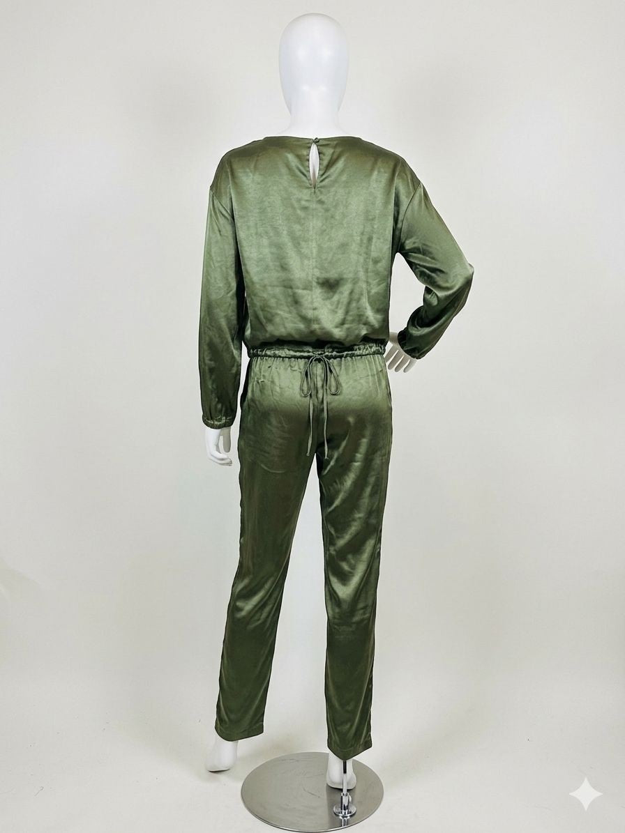 NWT Zara Satin Effect Green Long Sleeve Shirt and Pants Matching Set