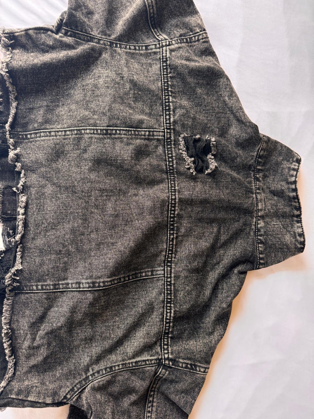 Plus Size Women's Spring & Fall Casual Frayed Hem Long Sleeve Cropped Denim Jack