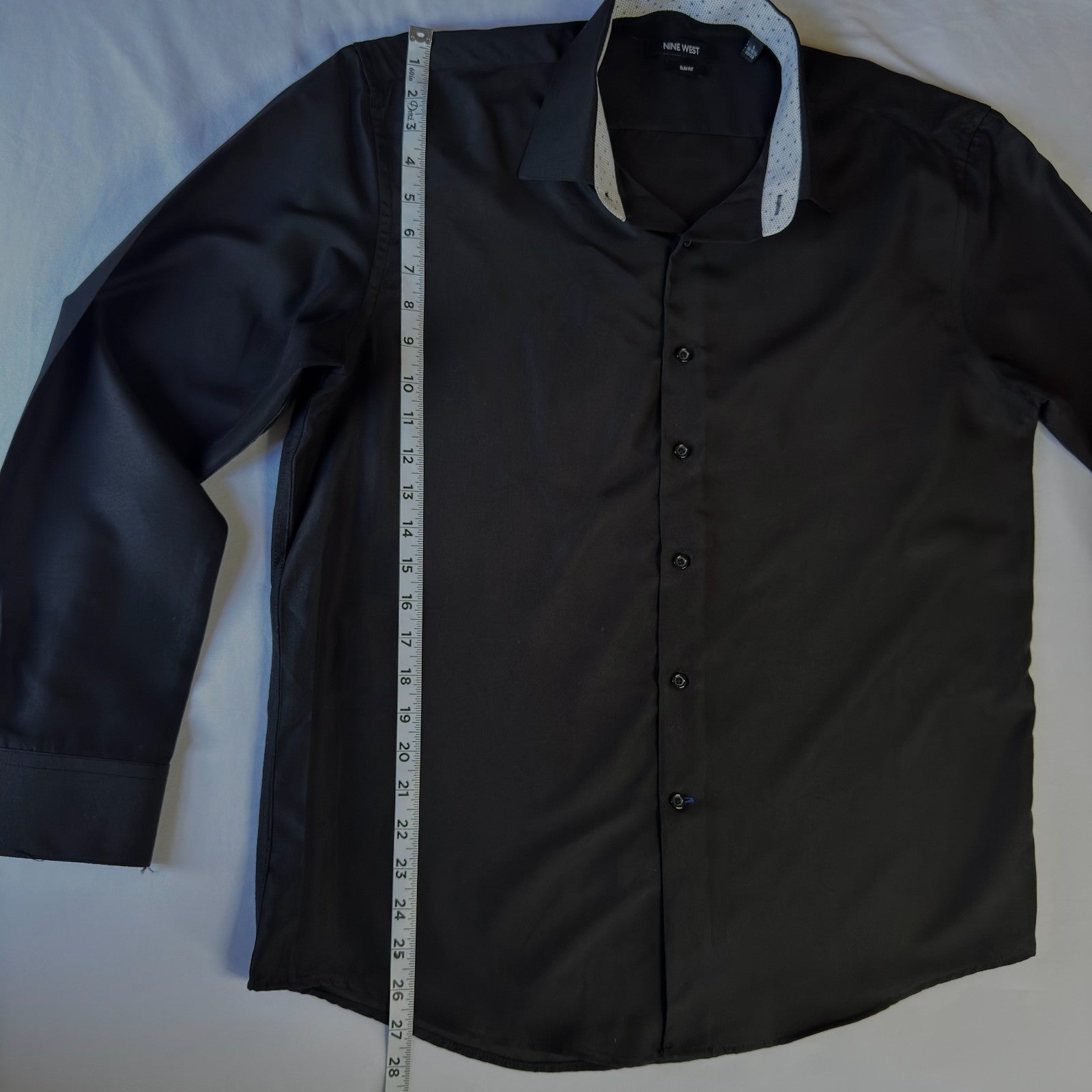 Nine West Men's Slim Fit Black Long Sleeve Solid Dress Shirt, Size L