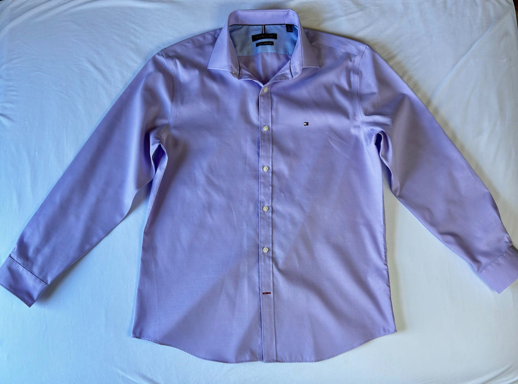 Mens Tommy Hilfiger Shirt Long Sleeve, Purple, Size L, Slim Fit Wrinkle Free