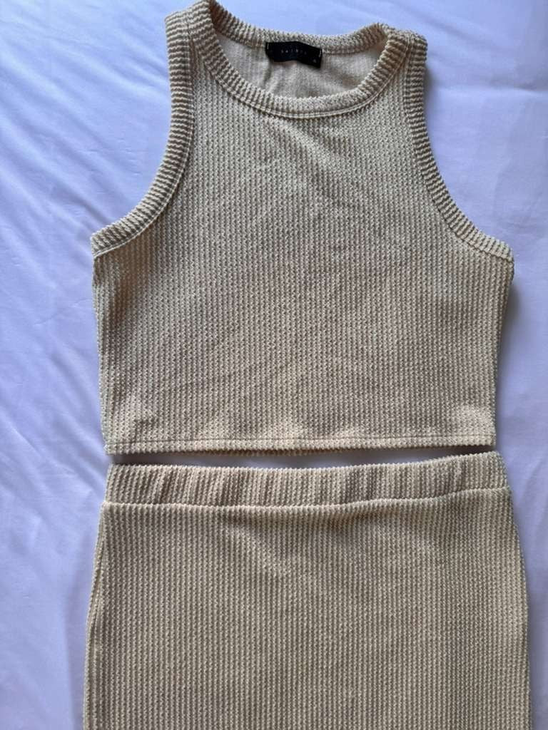 Elegant Tan Knit Skirt and crop top set By 2 Saints Size XL
