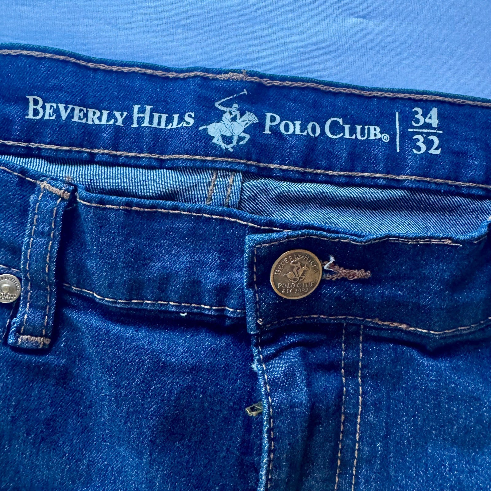 Beverly Hills Polo Club Jeans Mens 34x32 Blue Regular Fit Straight Leg Stretch