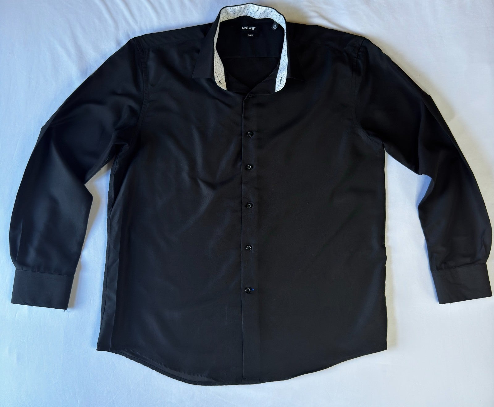 Nine West Men's Slim Fit Black Long Sleeve Solid Dress Shirt, Size L