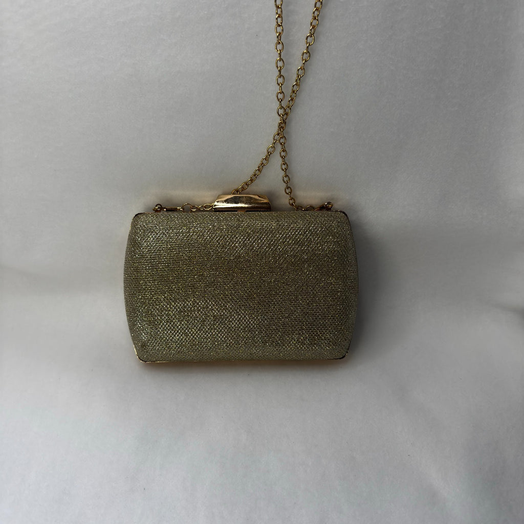 Antonio Melani Gold Sparkle Evening Clutch with Chain Strap