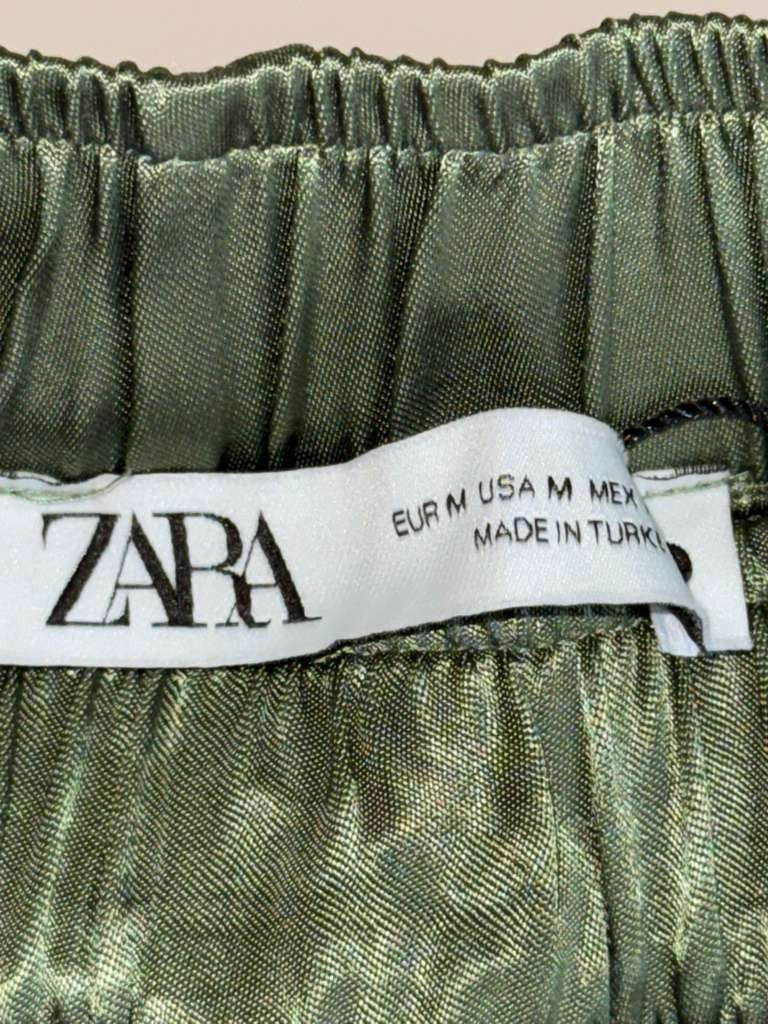 NWT Zara Satin Effect Green Long Sleeve Shirt and Pants Matching Set