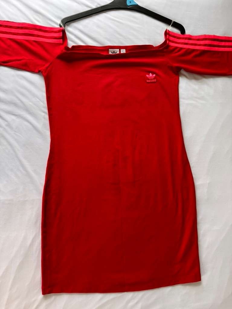 ADIDAS ORIGINALS 3 STRIPES OFF THE SHOULDER DRESS  Size Large