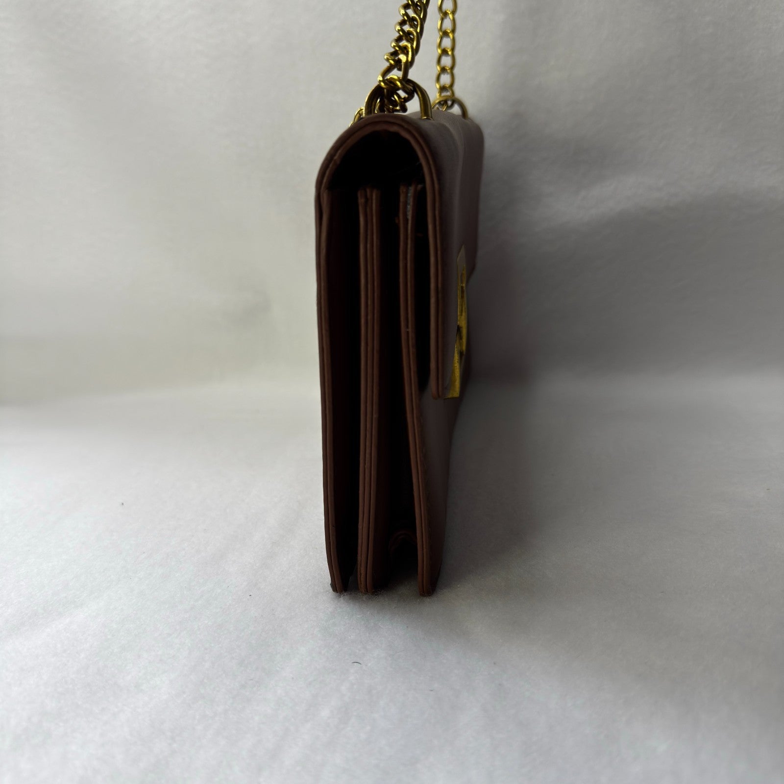 Brown Minimalist Metal Decor Chain Shoulder Bag Elegant PU Crossbody Bag