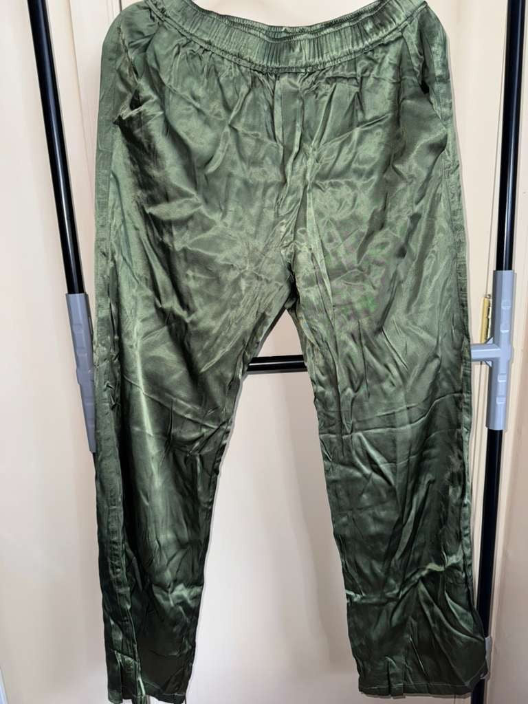 NWT Zara Satin Effect Green Long Sleeve Shirt and Pants Matching Set