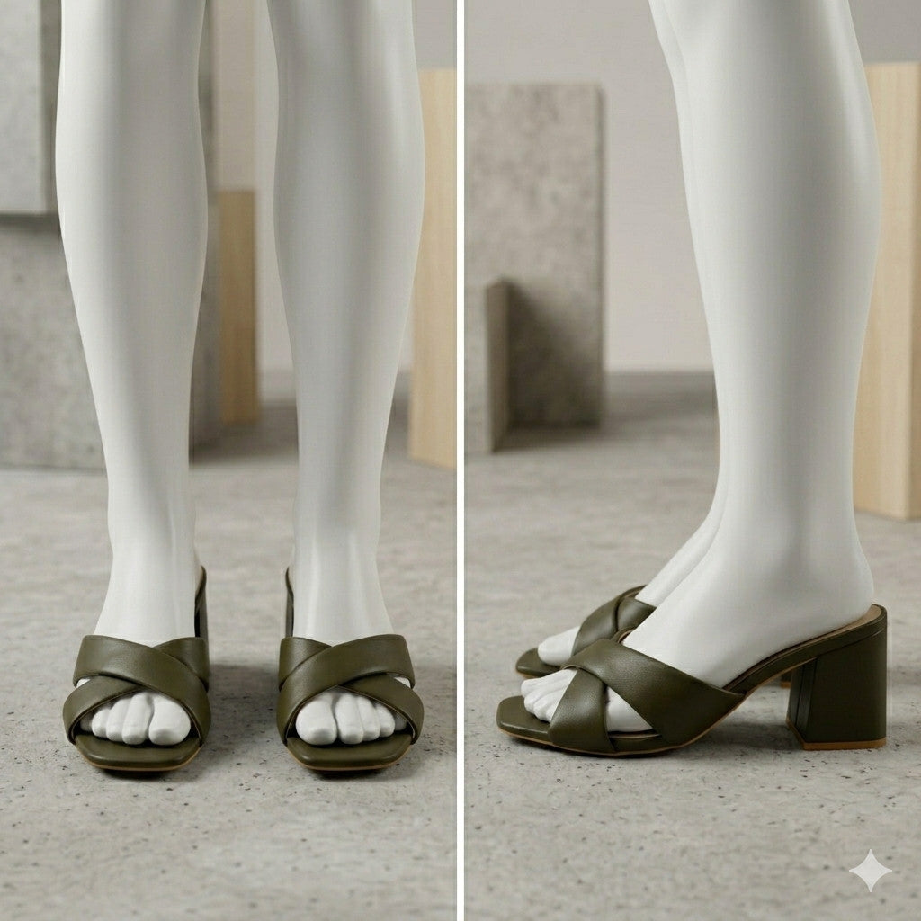SODA GREEN TWIST MULE SANDAL HEEL NWT. GOOD SHOE FOR SEMI-CASUAL EVENTS